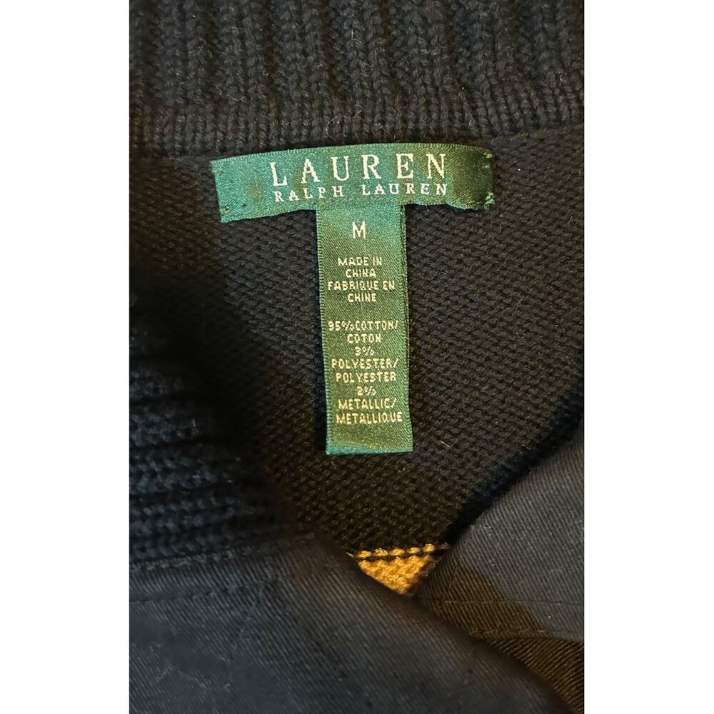 Lauren Ralph Lauren Sz M Black & Gold Stripe Pullover Sweater Nautical Old Money - Picture 3 of 7